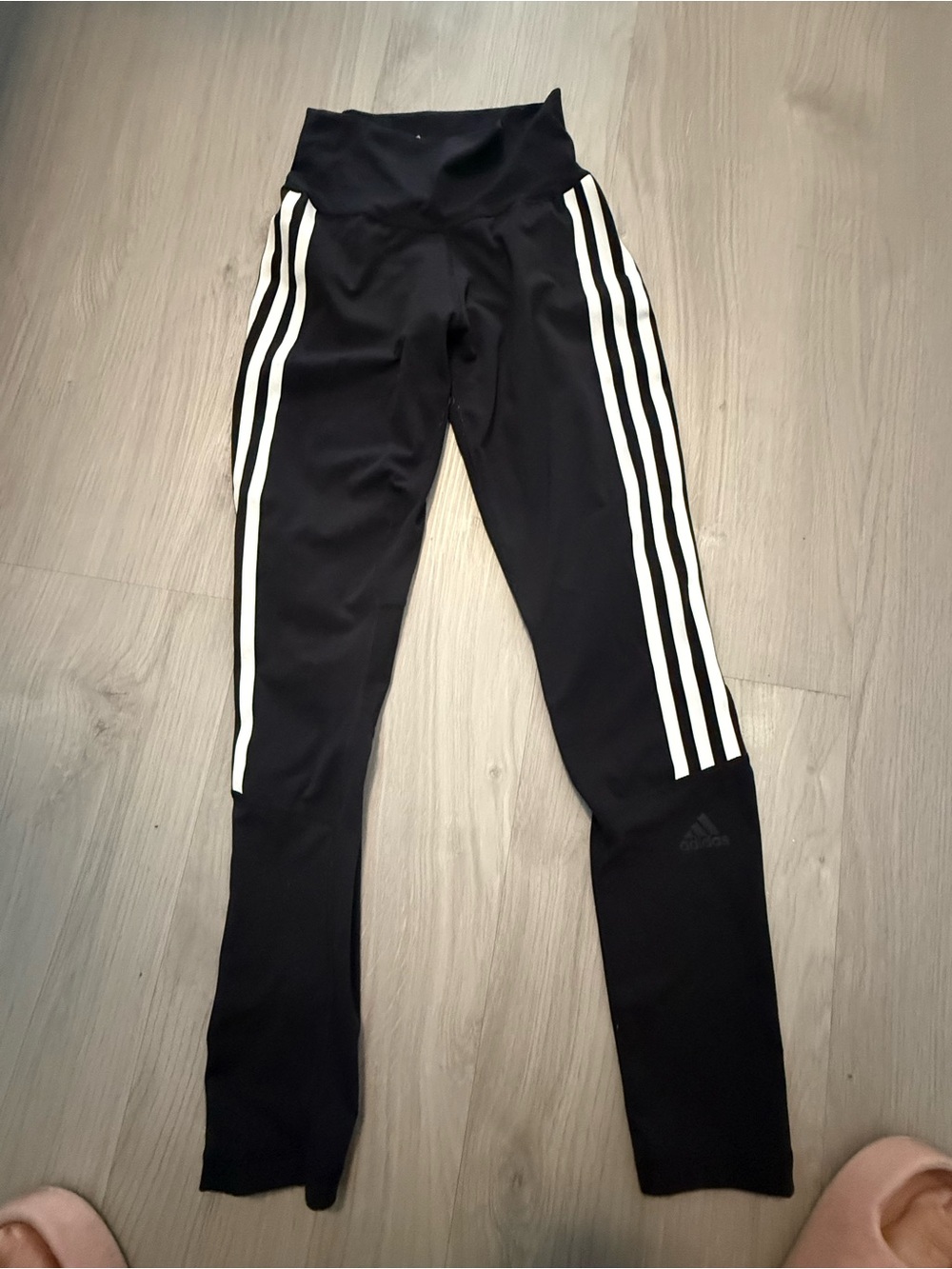 Adidas Standard 19 Black 3-Stripe High-Waisted Athletic Leggings Tights XS